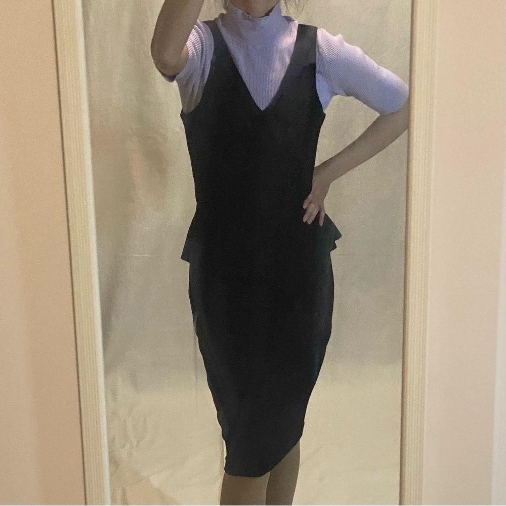 V-neck Black Peplum Midi Dress from Ganni